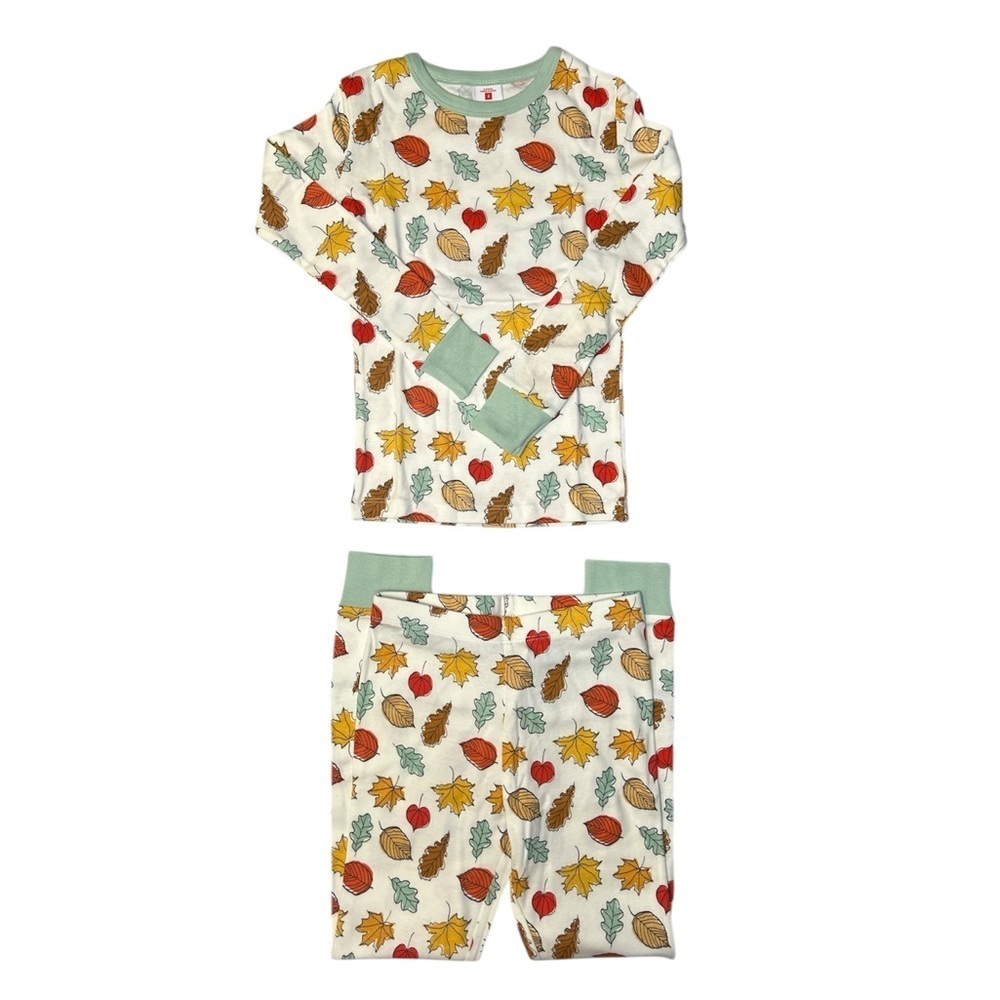 Kids Fall Leaf Print Long Sleeve Two Piece Pajamas